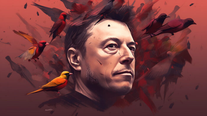 Elon Musk omgivet af Twitters fugle