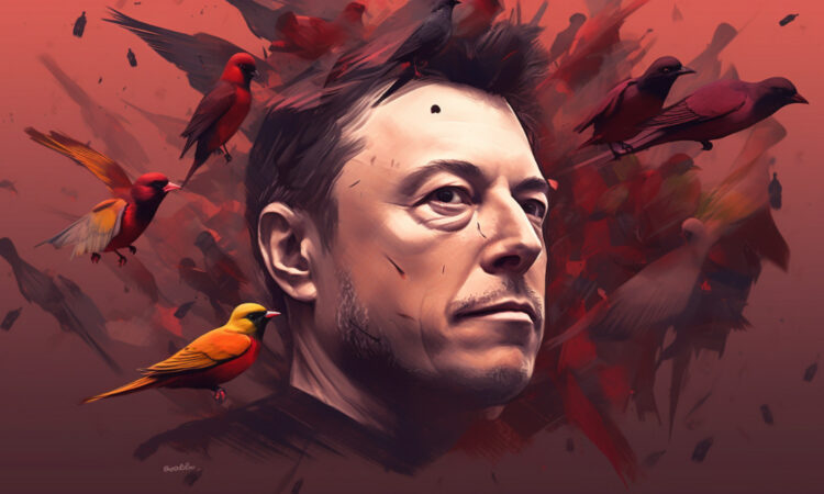 Elon Musk omgivet af Twitters fugle